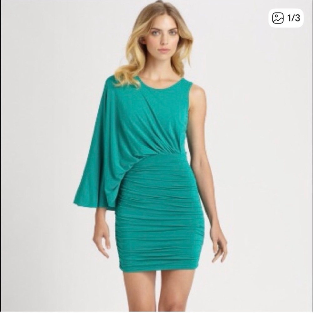 BCBGMaxAzria One-Shoulder Turquoise Dress
